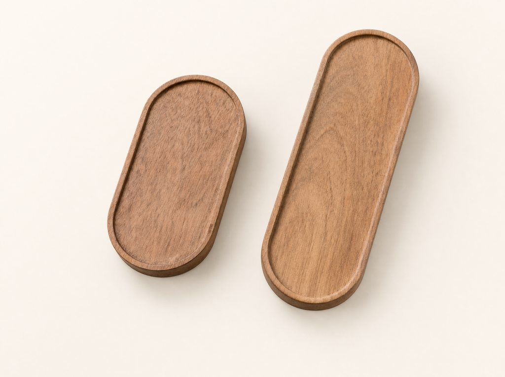 Oval and rectangular wood trays