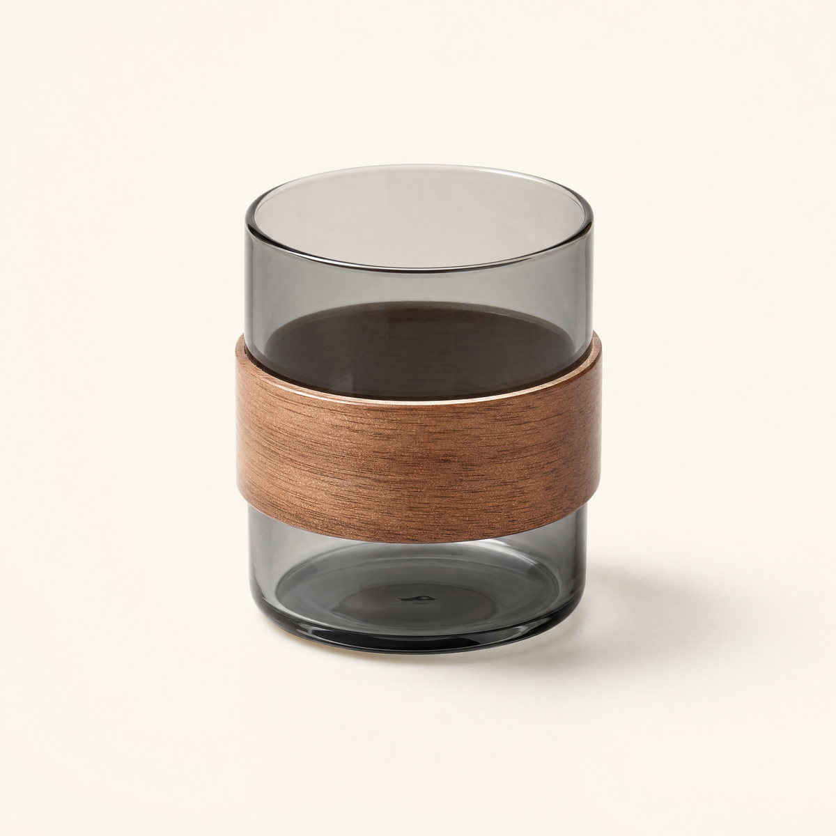 Glass tea cup with wood ring