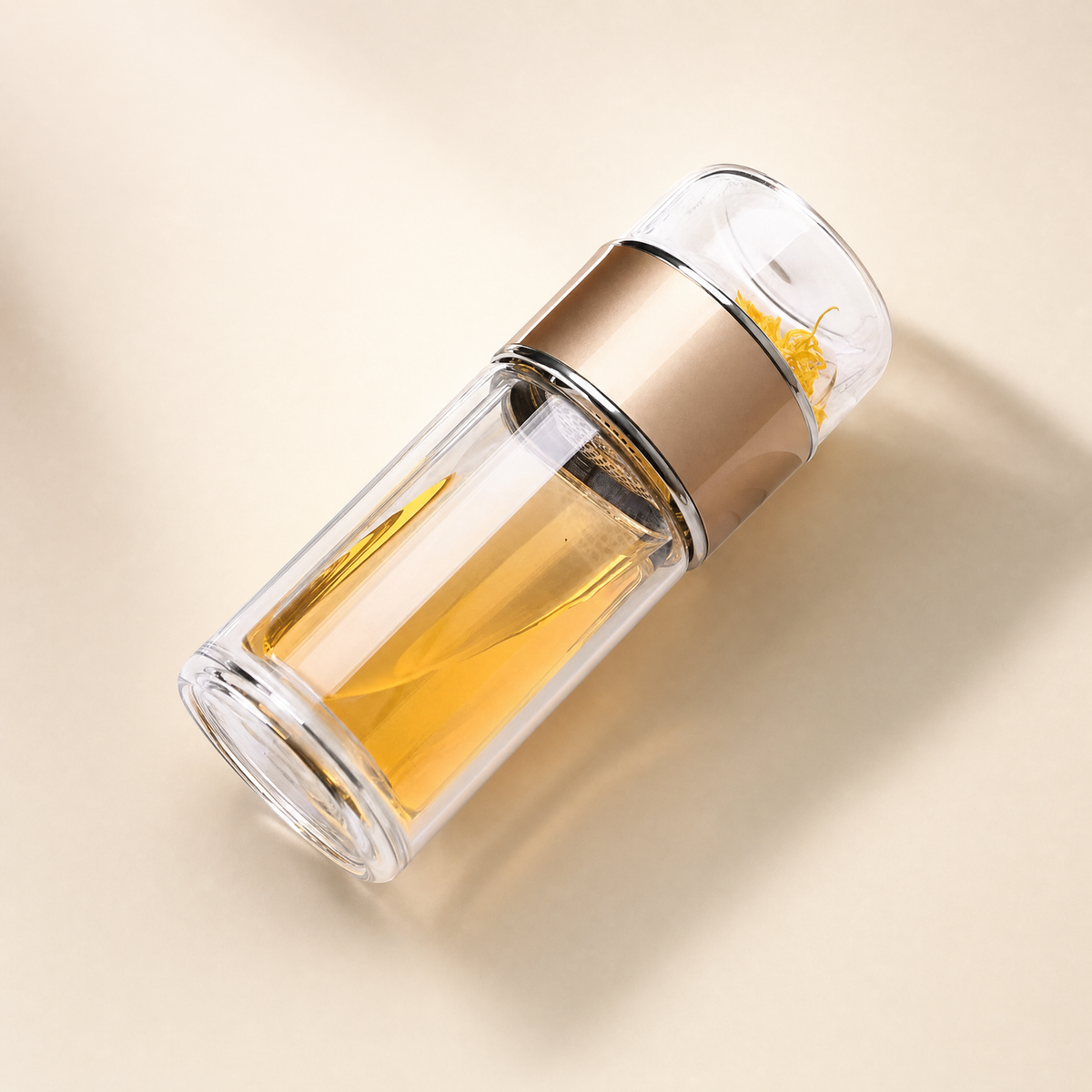 Double-Layer Glass Tea Cup — Champagne Gold