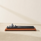Sculpted Ceramic Incense Holder — Black · with wood stand