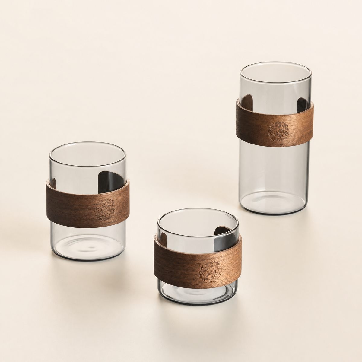 Glass Tea Cup with Wood Ring — Gift Set