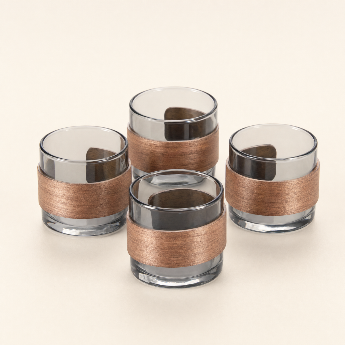 Glass Tea Cup with Wood Ring — 4 Cups · 150 ml