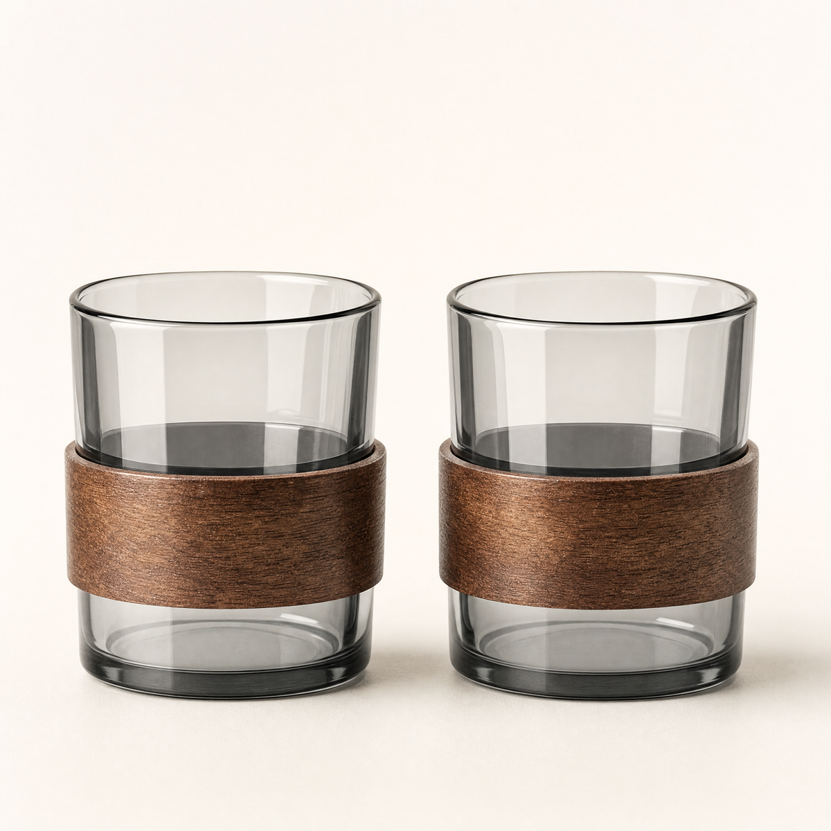 Glass Tea Cup with Wood Ring — 2 Cups · 150 ml